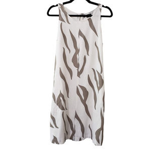 For Cynthia Sleeveless Linen Blend Zebra Animal Print Shift Dress, Tan/Cream, S